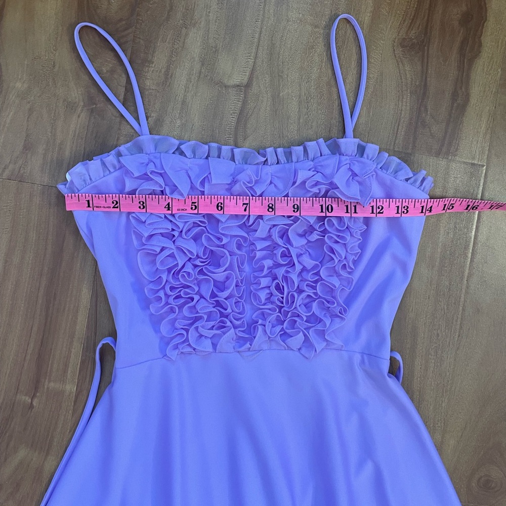 Vintage 70s Pastel Purple Ruffle Spaghetti Strap Formal Maxi Dress Gown XXS/XS - Picture 7 of 9